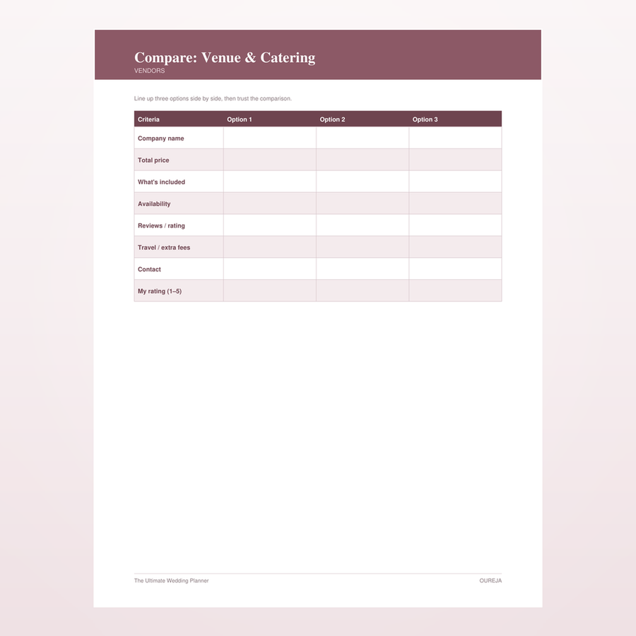 Compare vendors side by side